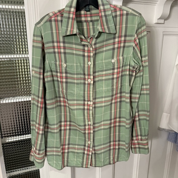 Lauren Ralph LRL Flannel Shirt Sz Small Button Up Plaid Sage long Sleeve - Picture 9 of 9